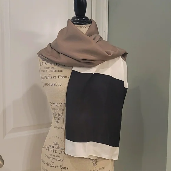 Ann Taylor 100% Silk Toupe, Black & Cream Wrap/Scarf - OS